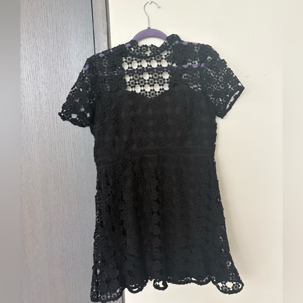 AQUA Mock Neck Lace Dress